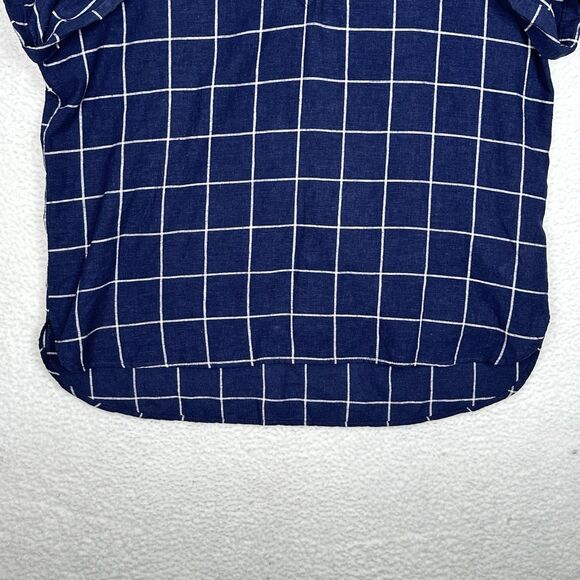 Tahari Blouse Womens 1X Navy White Windowpane Linen Blend Tunic Top Coastal - Picture 3 of 12
